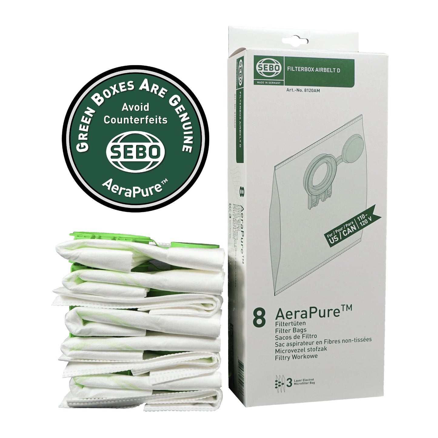 SEBO AIRBELT D AeraPure Filter Bags (8-Pack)