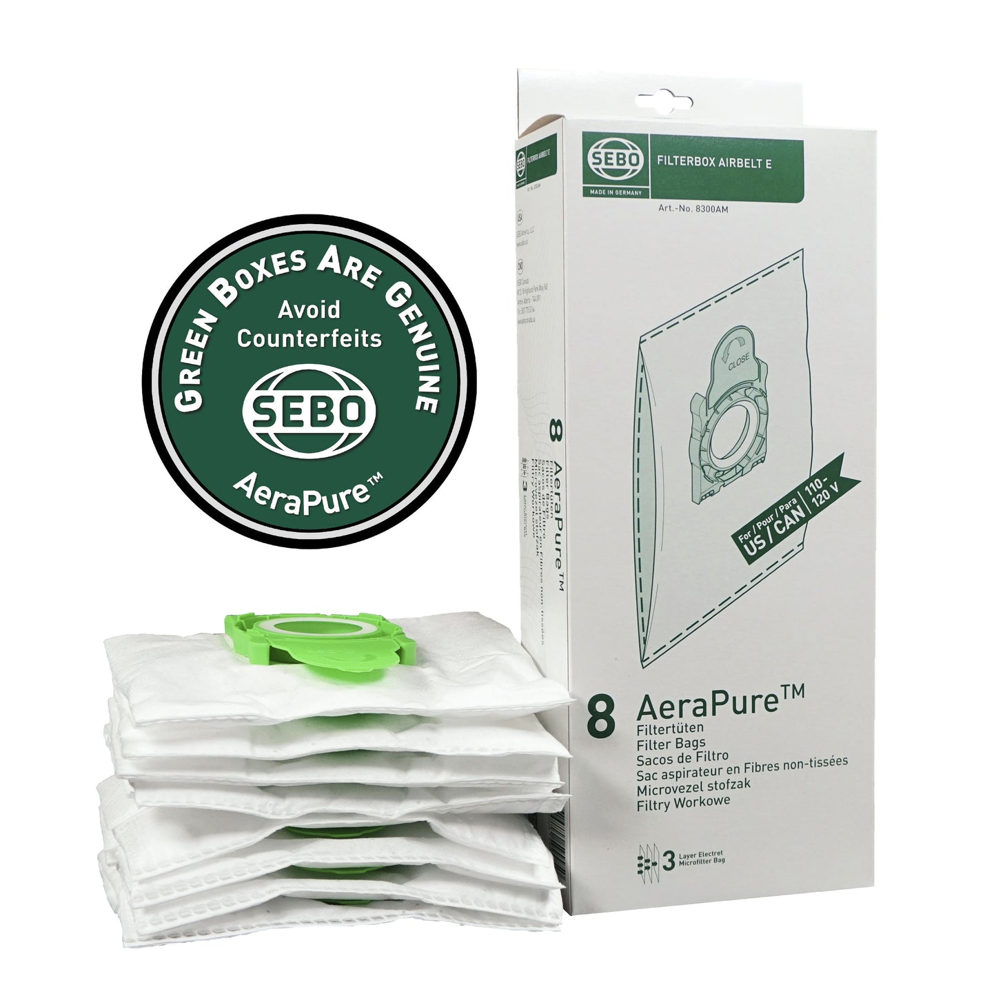 SEBO AIRBELT E AeraPure Filter Bags (8-Pack)
